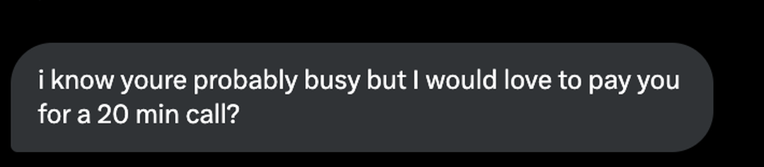 Inbound message offering to pay for a 20 minute call